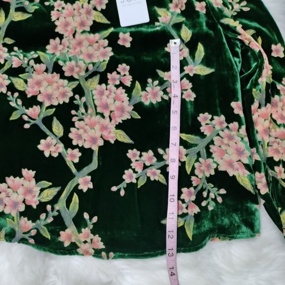 JOA Just One Answer Burn Out Velvet Blouse Top Emerald Floral Women's Size S - Picture 8 of 15